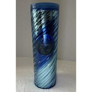 Starbucks Holiday 2023 Iridescent Icicle Ribbon Swirl Blue Sip Tumbler 16oz NEW!